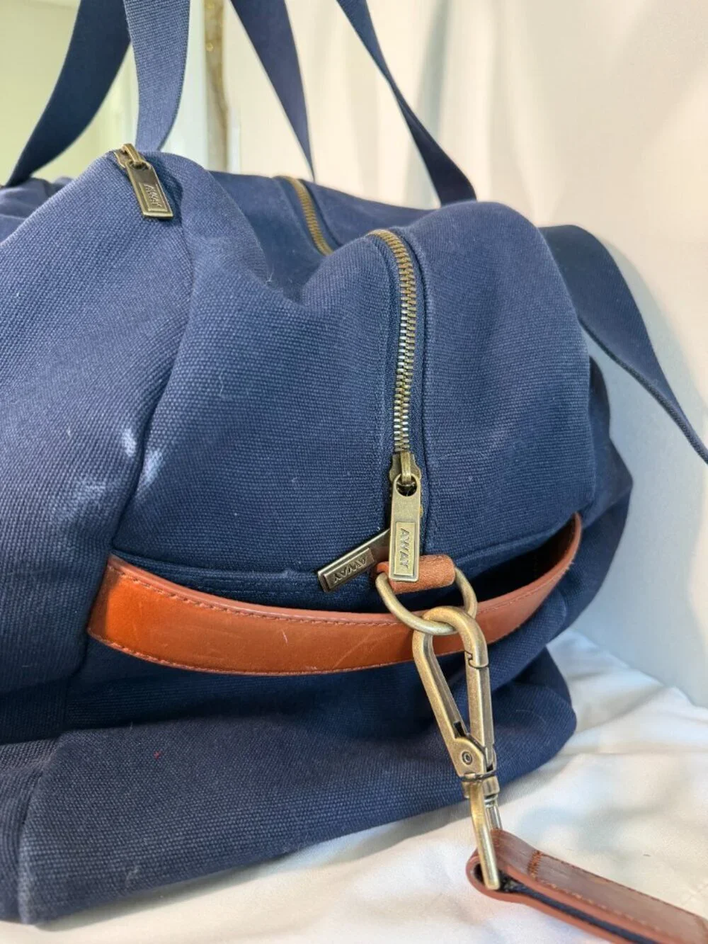 AWAY Weekender Travel Canvas Leather Duffel Bag Navy Blue